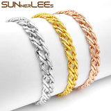 Braided Link Chain Rose Bracelet 7mm for Men Women