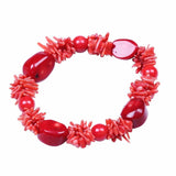 Red Coral Stone Bracelet Casual Beaded Stretchy Boho Jewelry