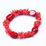 Red Coral Stone Bracelet Casual Beaded Stretchy Boho Jewelry