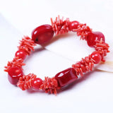 Red Coral Stone Bracelet Casual Beaded Stretchy Boho Jewelry