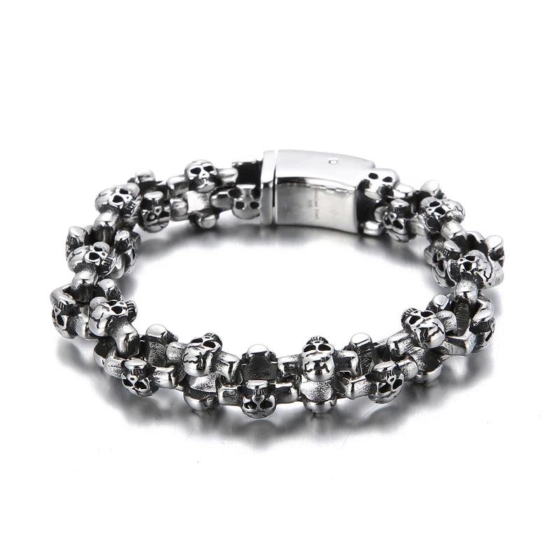 Skull Bone Link Chain Bracelet Stainless Steel Cast Jewelry