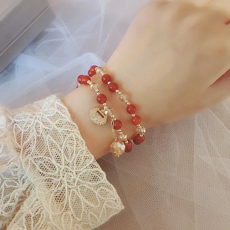 Rose Sisi Double Circle Hair Crystal Chinese Bracelet for Women