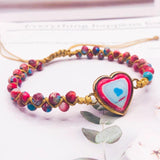 Natural Stone Heart Charm Bracelet Jaspers Friendship Wrap Bracelet