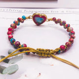 Natural Stone Heart Charm Bracelet Jaspers Friendship Wrap Bracelet