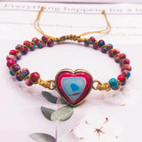 Natural Stone Heart Charm Bracelet Jaspers Friendship Wrap Bracelet
