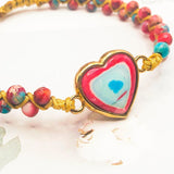 Natural Stone Heart Charm Bracelet Jaspers Friendship Wrap Bracelet