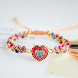 Natural Stone Heart Charm Bracelet Jaspers Friendship Wrap Bracelet