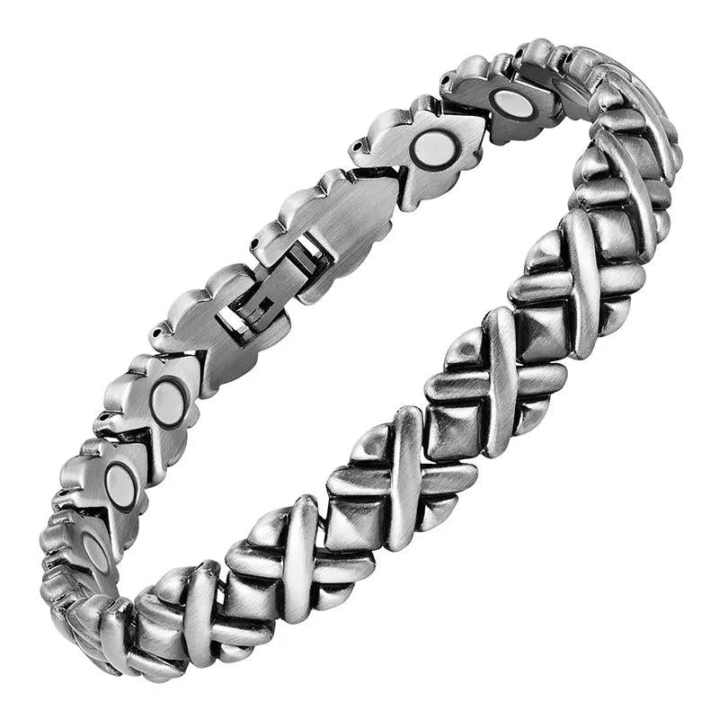 Unisex Bio Health Silver Magnetic Long Bracelet Healing Bangle