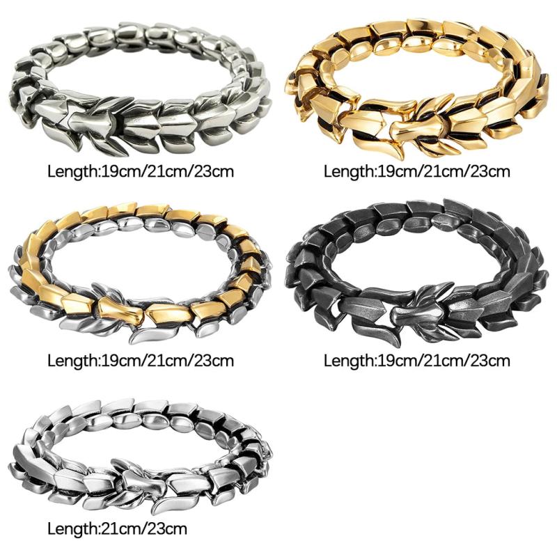 Vintage Titanium Steel Dragon Scale Biker Bracelet for Men
