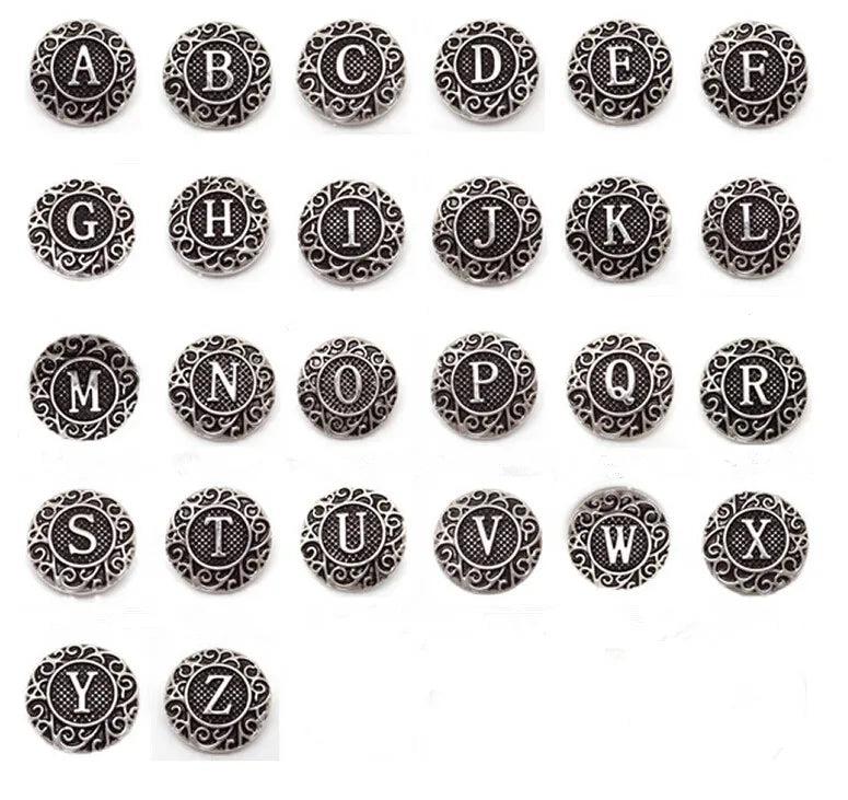26pcs Metal A-Z Alphabet Snap Buttons for 18mm Snap Bracelet&Bangles DIY Charms