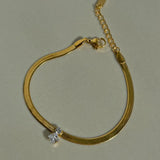 Green CZ Stone Herringbone Chain Bracelet Stainless Steel Women's Dainty Jewelry