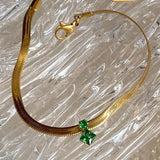 Green CZ Stone Herringbone Chain Bracelet Stainless Steel Women's Dainty Jewelry