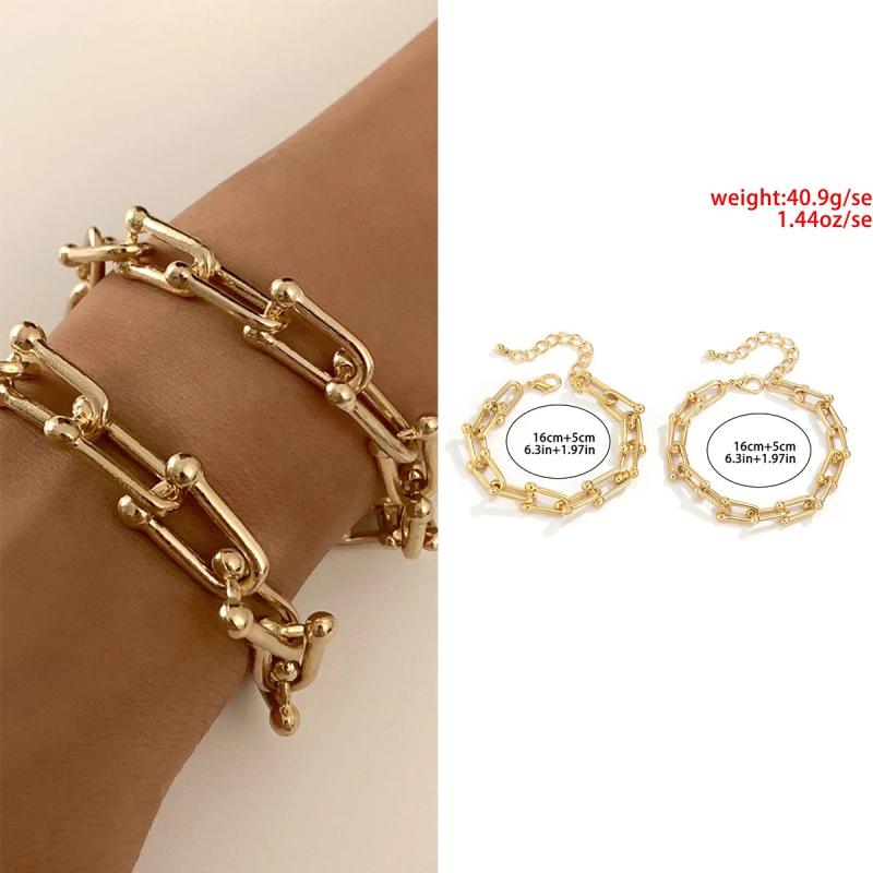 Heavy Metal Bangle Bracelet Copper Chain U Link Crystal Bracelet