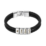 Personalized Men's Leather Bracelet with Name Beads