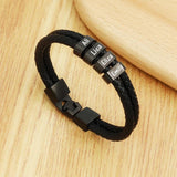 Personalized Men's Leather Bracelet with Name Beads