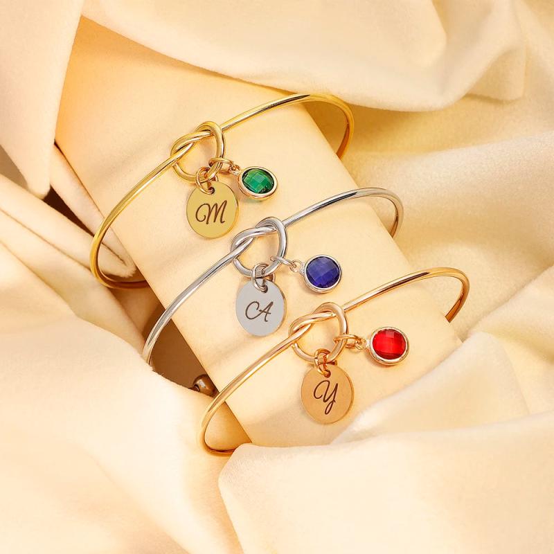 Personalized Knot Bracelet with Birthstone and Initial Charm
