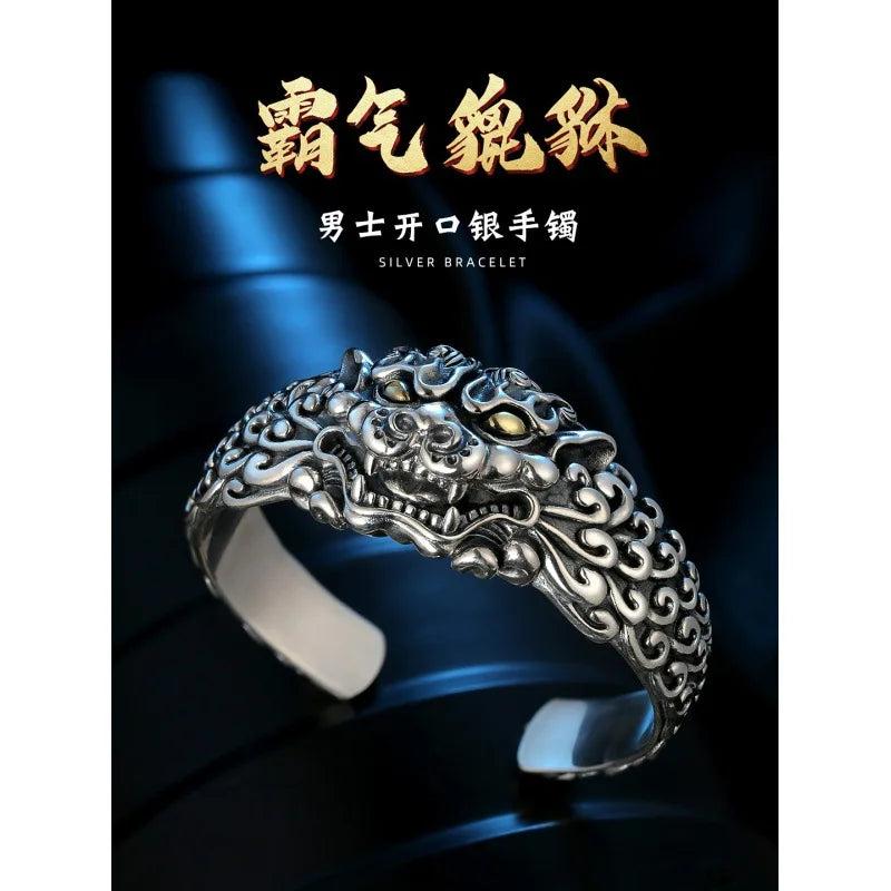 925 Silver Carving Brave Chinese Wind Retro Silver Bracelet