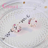 925 Silver Butterfly Earrings Colorful Flowers+White Pearl CZ Crystal