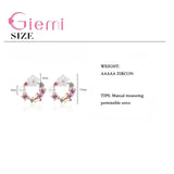 925 Silver Butterfly Earrings Colorful Flowers+White Pearl CZ Crystal