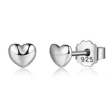 925 Silver Plain Hearts Stud Earrings Women Silver Small Earrings