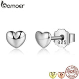 925 Silver Plain Hearts Stud Earrings Women Silver Small Earrings