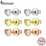 925 Silver Plain Hearts Stud Earrings Women Silver Small Earrings