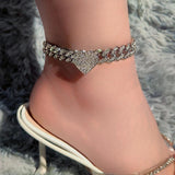 Crystal Heart Cuban Chain Anklets Bling Anklet Bracelet