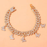 Hip Hop Punk Anklets for Women Rhinestone Chunky Cuban Link Chain Butterfly