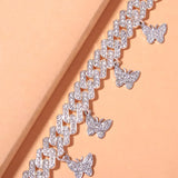Hip Hop Punk Anklets for Women Rhinestone Chunky Cuban Link Chain Butterfly