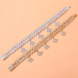 Hip Hop Punk Anklets for Women Rhinestone Chunky Cuban Link Chain Butterfly