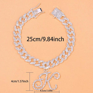 Beach Cursive A-Z Initial Anklet Crystal Cuban Link Ankle Bracelet