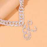 Beach Cursive A-Z Initial Anklet Crystal Cuban Link Ankle Bracelet