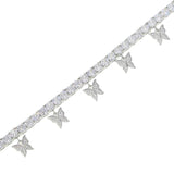 Silver CZ Butterfly Pendant Anklet 5mm Chain