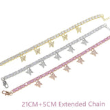 Silver CZ Butterfly Pendant Anklet 5mm Chain