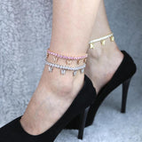 Silver CZ Butterfly Pendant Anklet 5mm Chain