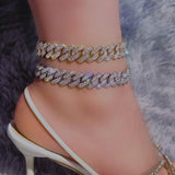 Cuban Link Chain Anklet Bracelet Iced Out Rhinestones Ankle Chain