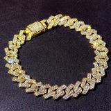 Punk Bling 14mm Prong Cuban Link Anklet For Women Square 2 Row Rhinestones