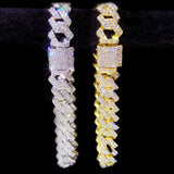 Punk Bling 14mm Prong Cuban Link Anklet For Women Square 2 Row Rhinestones