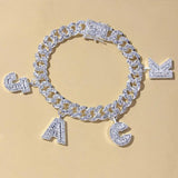 12mm Cuban Link Anklet with Zircon Initial 26 Letter Anklet