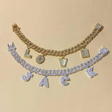 12mm Cuban Link Anklet with Zircon Initial 26 Letter Anklet