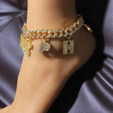 12mm Cuban Link Anklet with Zircon Initial 26 Letter Anklet