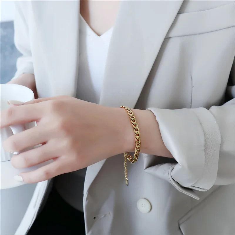 Stainless Steel Plated Anklet Chain Cuban Link Bracelet Women Men