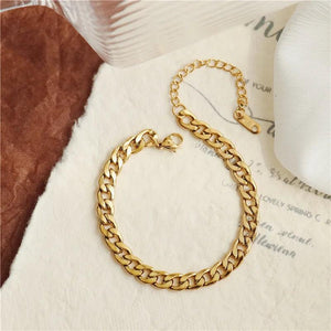 Stainless Steel Plated Anklet Chain Cuban Link Bracelet Women Men
