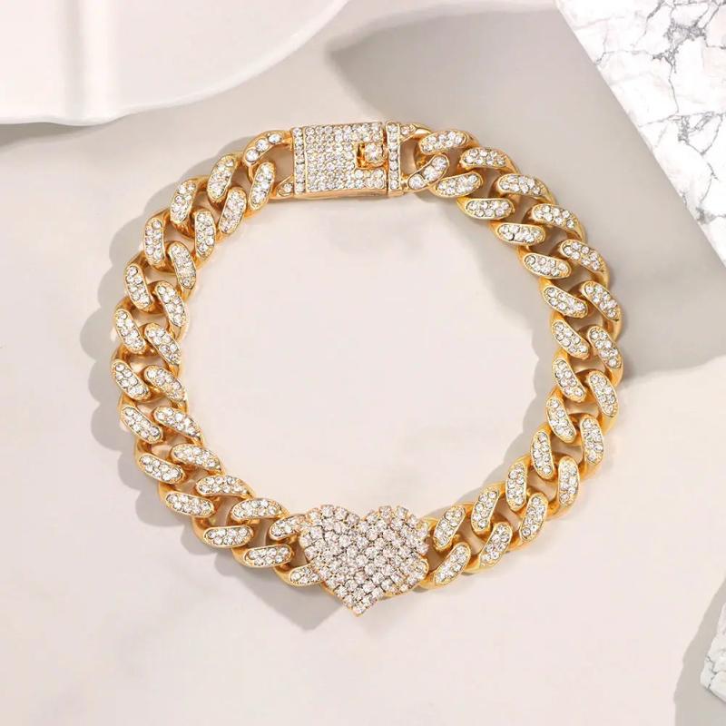 Hip Hop Crystal Heart Anklet Iced Out Rhinestone Foot Chain Bracelet