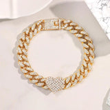 Hip Hop Crystal Heart Anklet Iced Out Rhinestone Foot Chain Bracelet