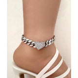 Hip Hop Crystal Heart Anklet Iced Out Rhinestone Foot Chain Bracelet