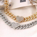 Hip Hop Crystal Heart Anklet Iced Out Rhinestone Foot Chain Bracelet