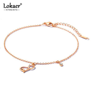Stainless Steel Rose CZ Cat Anklet Bracelet for Women