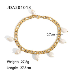 18K Plated Stainless Steel Anklet with Freshwater Pearl Pendant