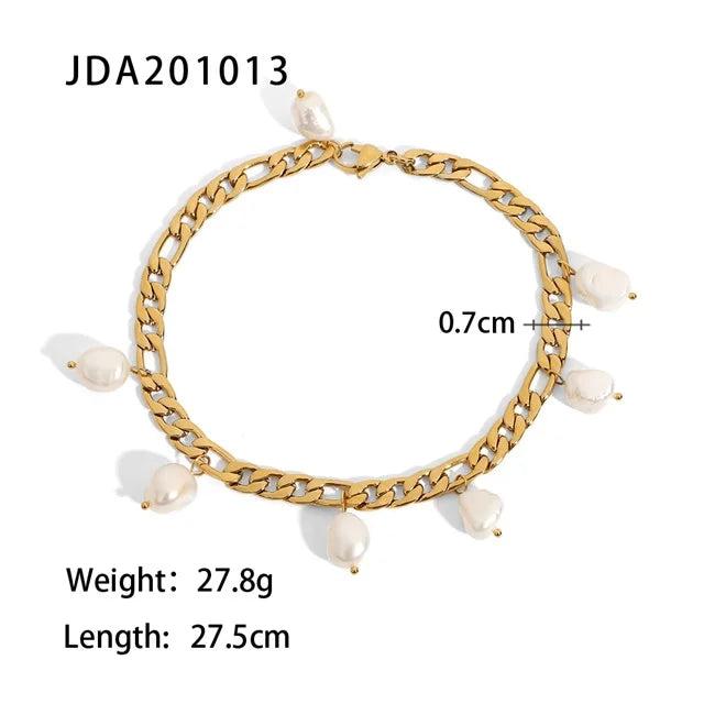 18K Plated Stainless Steel Anklet with Freshwater Pearl Pendant